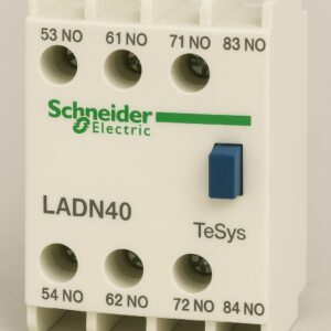 SCHNEIDER AUXILIARY CONTACT BLOCK. MODEL: LADN40 TESYS SERIES, 4NO, 4 CONTACT, FRONT MOUNT